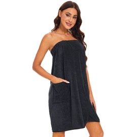 Kniffi Shower Wrap Robe for Women Bath Body Towel Wrap Spa Soft bathrobe with Adjustable Snap Closure Black L