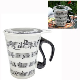 Cisixin Unique Ceramic Coffee Cups with Lid Staves Music Notes