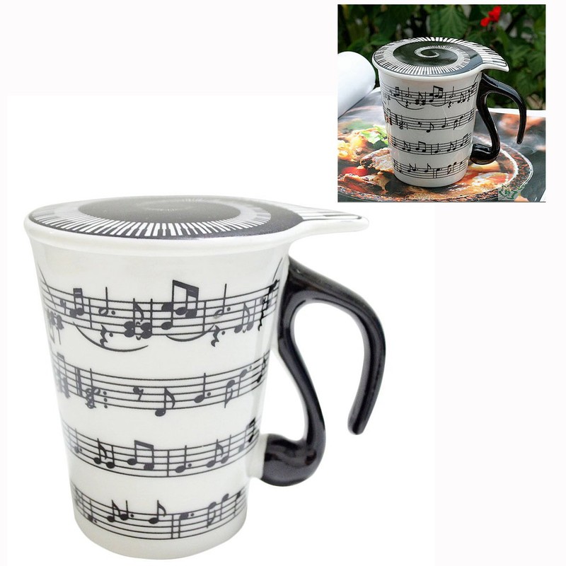 Cisixin Unique Ceramic Coffee Cups with Lid Staves Music Notes