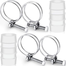 4 Pieces Double Wire Hose Clips Adjustable Stainless Steel Hose Clamps with 2 Pieces Inline Pond Hose Jointer (25 mm/ 1 inch)