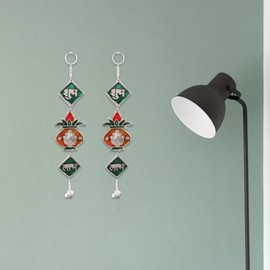 LoveNspire Shubh Labh Hanging Indian Wall Door Hangings Diwali Meenakari Rangoli Hanger - 2 Pcs Traditional Deepawali Decor for Home Entrance and Gift - Pattern: Silver