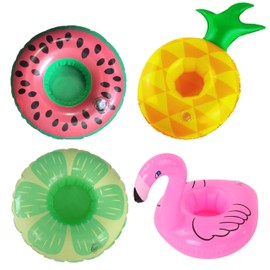 EU SOU Mini Swim Ring Drink Holder Cup Holder Coaster Animal Fruit Fruit Pool Ocean Water Play Bath Bath Bath Beach (Set of 4)