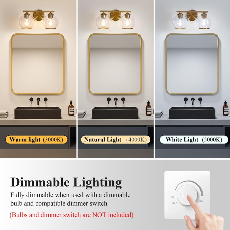 Mecgirn Brushed Gold Bathroom Vanity Light Over Mirror, 2 Light