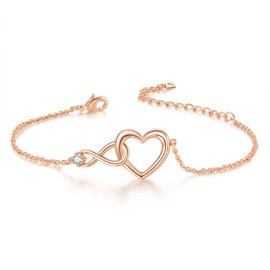 VISSEN Infinity Bracelet Women's Heart Chains Size Adjustable Bracelets Rose Gold Couple Bracelets Silver/Gold Stainless Steel Zirconia, Rose Gold