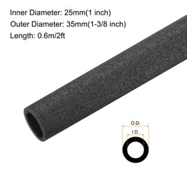 Rebower 4pcs Pipe Insulation Foam Tube 25x35mm 2ft Heat Preservation Foam Pipe [for Copper Water Pipe Freeze Protection] - Black
