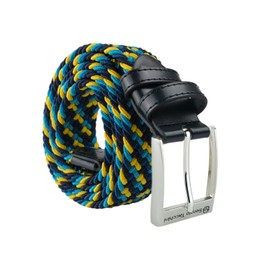 Sergio Tacchini Braided Men's and Women's Belt, Made of Elastic Fabric with Genuine Leather Inserts, Gift Box, Yellow, blue, light blue