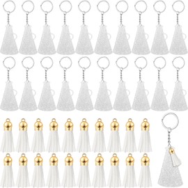 40 Piezas Llaveros de Acrílico de Megáfono de Alegría con Borla, 20 Anillos de Llavero en Blanco de 3 Pulgadas y 20 Borlas de Llavero Regalo de Graduación de Porristas (Plata Brillante, Blanco)