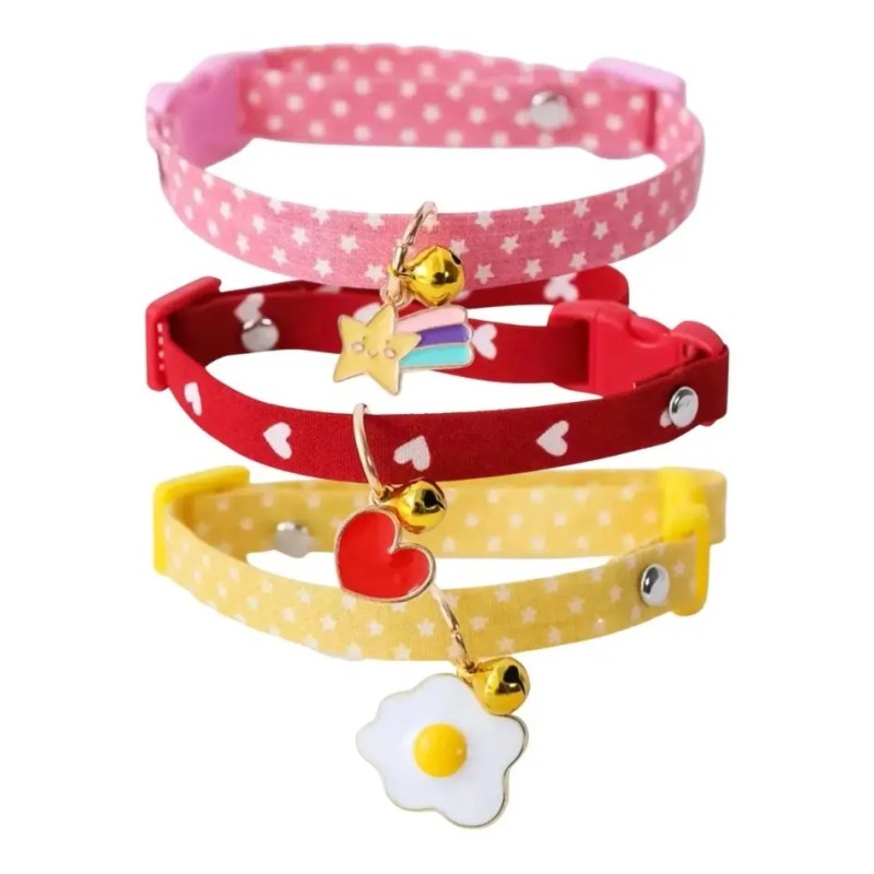 Set 3 Collares P/gato, Cascabel Y Dije Acero Estilo Japones