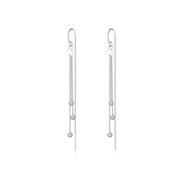 Reffeer Solid 925 Sterling Silver Ball Bead Tassel Chain Dangle Earrings for Women Long Dangle Earrings Threader Drops (A-Silver)