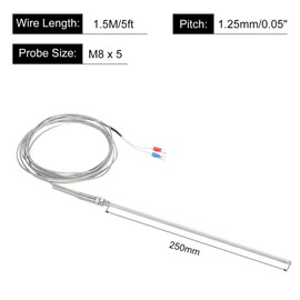 sourcing map K Type Thermocouple Probe Waterproof Temperature Controller Sensor Stainless Steel 32 to 1112°F (0 to 600°C) 5x250mm 5ft