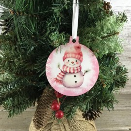Unbranded Pretty in Pink Snowman Christmas Ornament