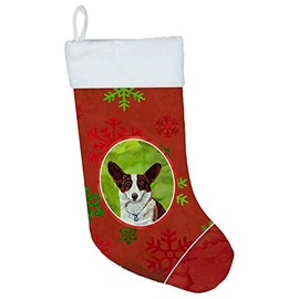 Caroline's Treasures LH9333-CS Corgi Red and Green Snowflakes Holiday Christmas Christmas Stocking LH9333, Large, Multicolor