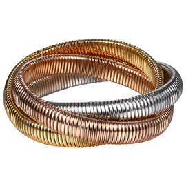 Flonge Women's Multi-layer Stretch Bracelets: Dainty Stainless Steel Triple Stretch Bracelets Wide Wristband Wrap Bracelet Fashion Jewelry Gift for Men