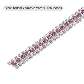 MECCANIXITY 2 Yard 9mm 3 Rows Crystal Rhinestone Diamond Close Chain Trim Trimming Claw Cup Chain for Sewing, Crafts, DIY Jewelry Wedding Decorations Silver Light Purple White