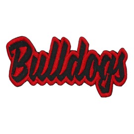 Bulldogs Mascot, Team Name, Embroidered, Iron on Patch (Black Twill/Red Outline)