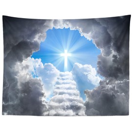 Loccor 7x5ft Fabric Cross Tapestry Photography Backdrop Stairway to Heaven Women Men Church Living Room Dorm Apartment Bedroom Aesthetic Photo Christian Background Religious Wall Art Spiritual Mural