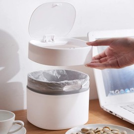 Mini Recycle bin Plastic Trash can Creative Desktop Trash can with lid Small Home Office Cleaning Trash can Button Desktop Storage Trash can