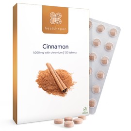 Healthspan Cinnamon 1,000mg | 120 Tablets | Added Chromium | Supports Metabolism | Vegan