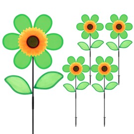 Tsocent 4 PCS Pinwheels, Wind Spinners and Party Favors Gifts for Kids, Outdoor Decorational Sunflower Pinwheels for Yard and Garden (Green)