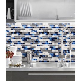STICKGOO Thicker Design Peel and Stick Tile Backsplash, 12”×12”Stick on Backsplash for Kitchen, Self Adhesive Tile Stickers for Kitchen Backsplash and Bathroom(10 Sheets, Deep Blue)