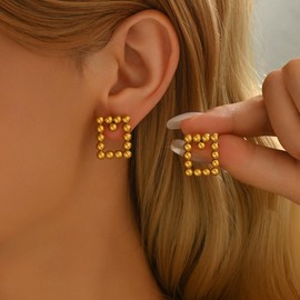 Gweqou Huggie Hoop Earring for Women 18K Gold Plated Bead Ball Dangle Drop Filled Boho Beach Minimalist Delicate Hypoallergenic Studs Jewelry Present