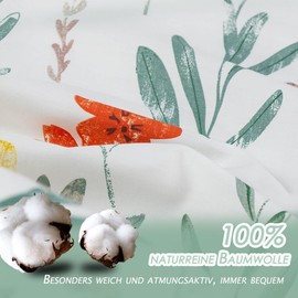 KEAYOO Flower Bed Linen 135 x 200 cm with Zip - 80 x 80 cm Pillowcase - Green White Great Cotton Bed Linen for Summer to Winter (135 x 200 cm, Floral A)