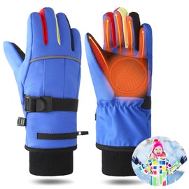 Lasnten Electric Heated Winter Gloves Kids Ski Gloves, Winter Gloves for Boys and Girls, Battery Powered Children Heating Electric Snow Mitten for Hiking, Skiing, Cycling, Running 8-12 Year (Blue)
