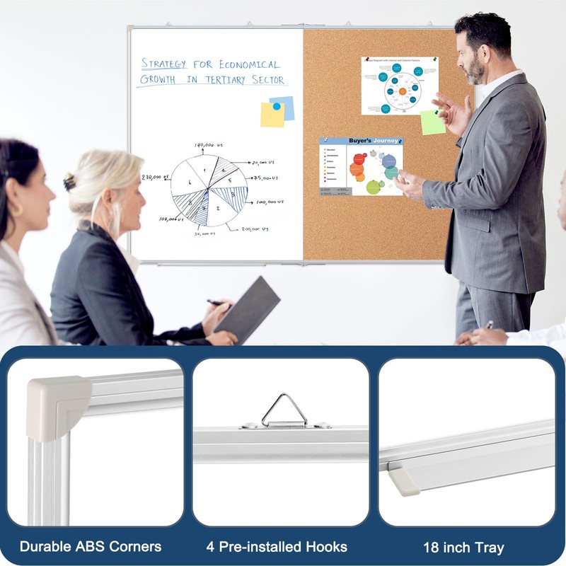 Large White Board Dry Erase Foldable Cork Board Combo, 48"