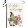 Gnome Hello Spring flowers Garden Flag 12x18 Inch Double Sided