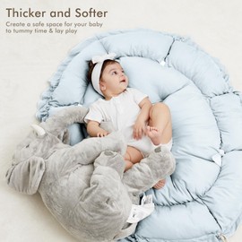 ANGELBLISS 5 in 1 Baby Play Gym Mat, Reversible Tummy Time Mat with 5 Sensory Toys for Stage-Based Developmental, Thick & Large Baby Activity Center from Newborn to Toddler (Light Blue)