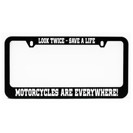 License Plate Frame, Look Twice Save A Life Motorcycles Black Plate Holder, Tag Cover, Car Frame, Auto Accessories, Cool Decoration, USA & Canada License Plate