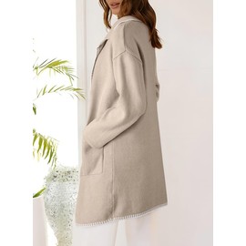 Dokotoo Long Cardigans for Women 2024 Fall Fashion Cardigan Sweaters for Women Lightweight Long Sleeve Oversized Long Sweaters Winter Coats Jackets Outerwear with Pockets Khaki Cardigan for Women L