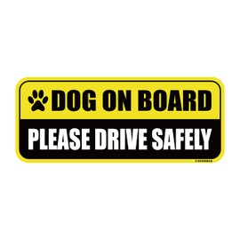 GEEKBEAR Dog on Board Car Magnet - Colorful, Reflective, Weather-Resistant - Rectangular 8.7 x 3.5 in (Yellow/Black)
