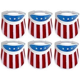 Nicky Bigs Novelties 6 Pack USA American Flag Hat-American USA Flag Visors- 4th of July Patriotic Beach Visor- Clear Plastic Tennis Sun Visor Hat, Red White Blue