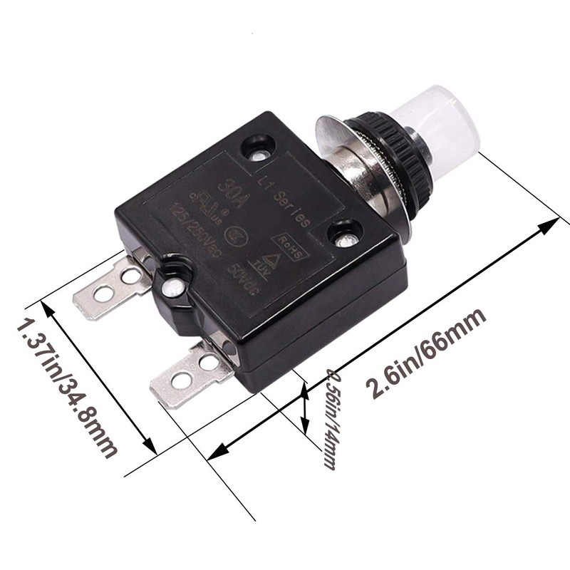 smseace 15Amp Electric Button Breaker 125/250VAC,Thermal Overload Protector L1 Series