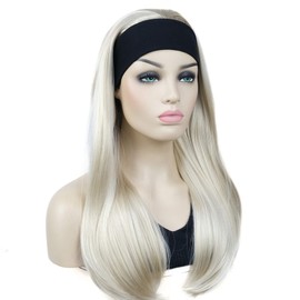 Lydell Long 3/4 Women's wigs hairpiece Straight with Adjust Black Headband wig Synthetic Hair (122 Blonde)