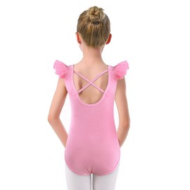 M MUNCASO Girls' Ballet Dress Children's Dance Jersey Dress Kids V-Neck Ballet Outfit Gymnastics Costume Kids Short Sleeve Dance Costumes for Girls, pink