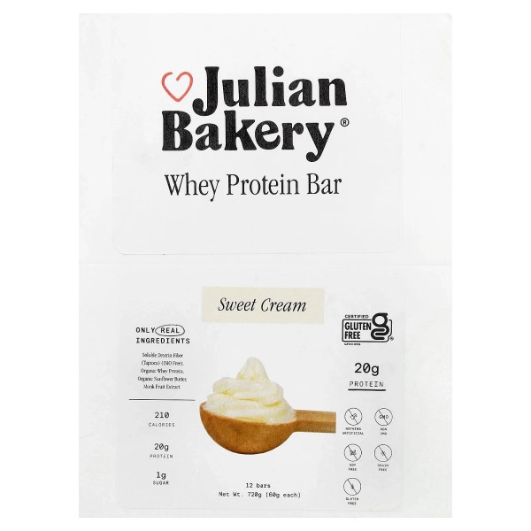 Julian Bakery Whey Protein Bar, Sweet Cream, 12 Bars, 2.1