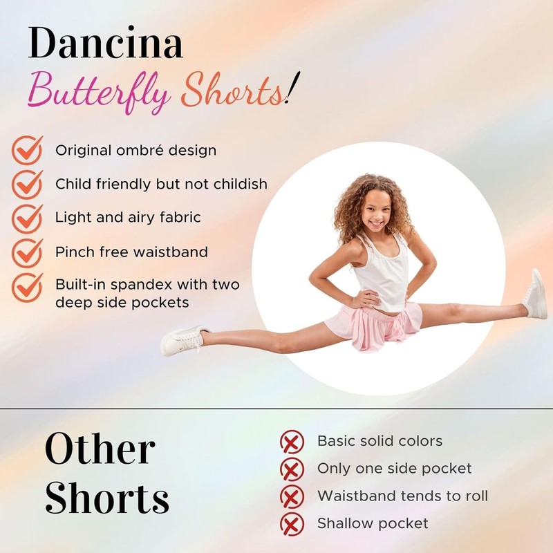Dancina Butterfly Shorts for Girls - Flowy Athletic Skorts for