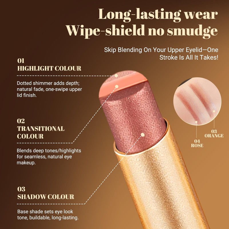 Vevivia 2pcs 3 Color Eyeshadow Stick,Waterproof Glitter Highlighter Stick, Long