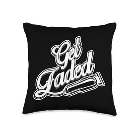 Cool Fade Gift for Barber Barbershop Get Faded Vintage Gift for Barber-Get Faded Script Tail Te Throw Pillow, 16x16, Multicolor