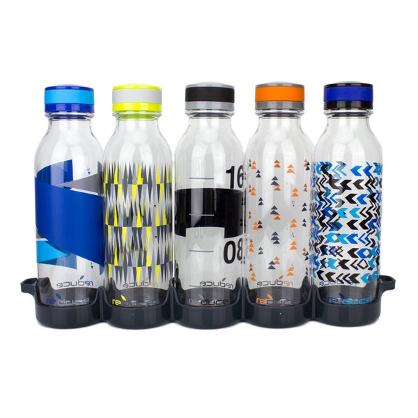 Reduce WaterWeek Reusable Water Bottle Set, 20oz – Plastic Reusable Water Bottle Set of 5, Plus Fridge Tray – BPA-Free, Leak Proof Twist Off Cap – Trek