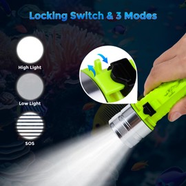 BlueFire 1500 Lumen Rechargeable Diving Flashlight - IPX8 Waterproof LED Scuba Light, 3 Modes for Night Diving, Underwater Exploration & Outdoor Water Sports (2 Pack)