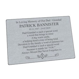Engraved Memorial Plaque, Bench Name Plate, Grave Marker, Outdoor Weatherproof, Brass Effect, Brushed Steel Effect, 6" x 4" D02