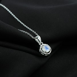 GEMKORA Real Rainbow Moonstone Crystal Pendant Necklace, Natural Gemstone, Birthstone Crystal, Healing Stone, Gift for Women Mom Her, Statement Jewellery, 925 Sterling Silver 18 inch
