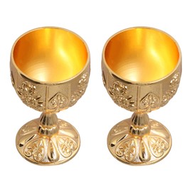 Jeanoko 2Pcs Goblet Vintage Handmade Brass Chalice European Golden Retro Ornaments for Traveling Decoration Home Collection(Pumpkin gold)