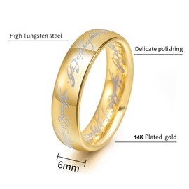 FASHGOOD 6mm Tungsten Ring for Men 18K Gold Plated Lord Rings Magic Power Rings Magic Words Inlay Rings High Polished Beveled Edge Comfort Fit,Wedding Band for Men Gold Ring Size 12