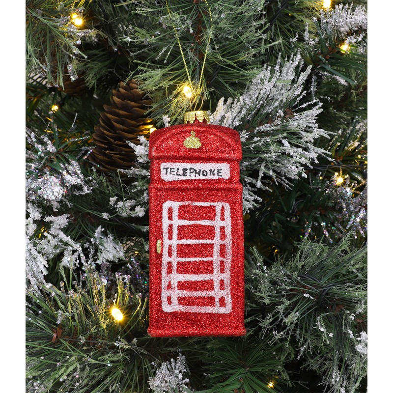 Toyland® 12cm Glittery Traditional British Phone Box Shaped Christmas Bauble