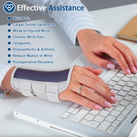 Carpal Tunnel Wrist Brace Right Hand Left Adjustable Night Wrist Support Brace With Splints Hand Stabilizer With Compression Sleeve Ideal For Wrist Pain, Carpal Tunnel, Tendinitis, Arthritis (Gray-Right, M)