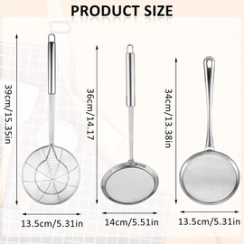 Shappy 3 Pieces Spider Strainer Skimmer Spoon Set, Stainless Steel Mesh Strainer with Handle Wire Mesh Colander, Hot Pot Fat Skimmer Spoon, Fine Mesh Food Strainer for Cooking, Skimming (5.5 Inch)